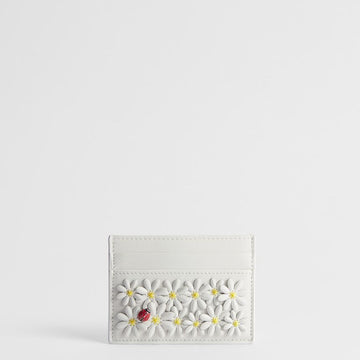 DIOR カードホルダー ホワイト デイジー オールオーバー刺繍 ラムスキン 153350298