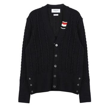 THOM BROWNE Woll Relax V-Ausschnitt Kabel Strickjacke 76025264