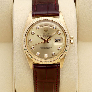 ROLEX Day-Date 36 Herren Armbanduhr 1803 18K Gold mit nachträglicher Setzung, Ten-Point-Diamantarmband, Alligatorleder, 1978 153366487