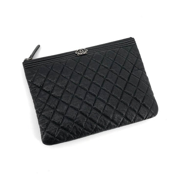 CHANEL Caviar Silver Boy Clutch New Medium 153366916