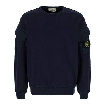 Stone Island Brushed Organic Cotton Fleece Pocket Detail Crewneck Sweatshirt Navy 6100008 S0A20 V0020 150743800
