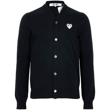 COMME DES GARCONS ブラックホワイトハートロゴウールカーディガン 153368795