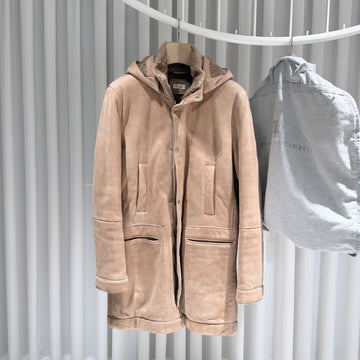 BRUNELLO CUCINELLI シアリングラムスキンブラウンコート A+/M 153376930