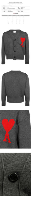 AMI Big Heart Logo Stickerei Strickjacke Grau 24FW 018 067 116299131 [P]