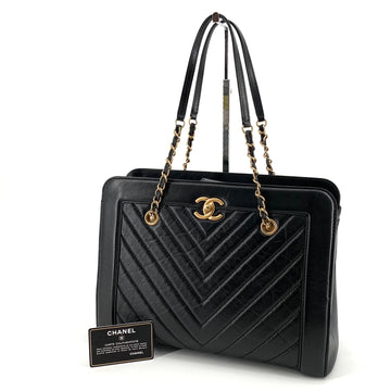 CHANEL カーフスキン シェブロン チェーン ショルダーバッグ ショッパー 153404200