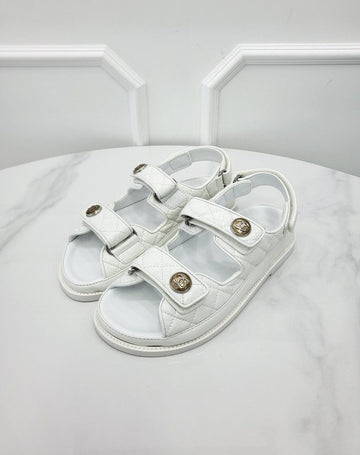 CHANEL ベルクロ ホワイト ラミネート サンダル G35927 36.5 153432562