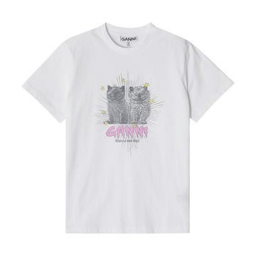GANNI 猫のロゴ レディース 半袖Tシャツ T4060 151 144592107
