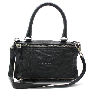 GIVENCHY ブラックシープスキンリンケルシルバー装飾パンドラミディアムショルダーバッグ 153445300