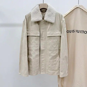 Louis Vuitton Monogram Workwear Shearling Fur Jacket Ivory 50 153448079