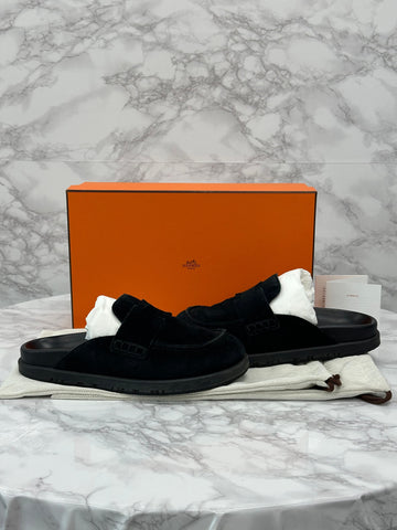 Hermes Go Mule Suede Black 40.5 153448396