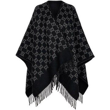 Gucci Black and Light Gray GG Jacquard Wool Cape 153458868