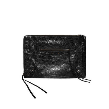 BALENCIAGA Motor City Classic Clip Leder Clutch Pouch Large Schwarz 151262612