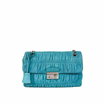 PRADA ゴフレナパレザー チェーンフラップショルダーバッグ クロスボディ シルバー ブルー 149944917