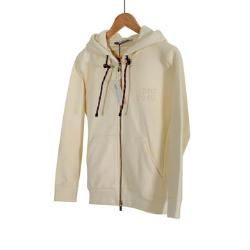 MIU MIU Damen Baumwolle Logo Fleece Zip Hoodie Jacke Natural Cream 149289249