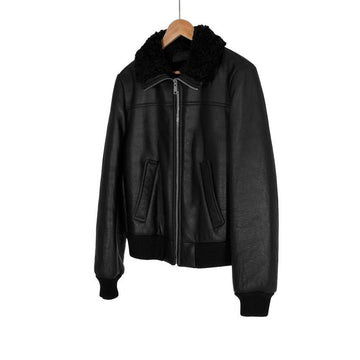 Prada Men's Triangle Logo Shearling Trimming Leather Bomber Mustang Jacket Black 46 148522755