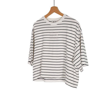 Miu Miu Women's Embroidered Logo Stripe Crop T-Shirt Ivory 148382089