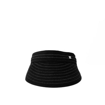 CHANEL Damen CC-Logo Baumwolle Schleife 22P Sonnenblende Sonnenkappe Hut Schwarz 143729542