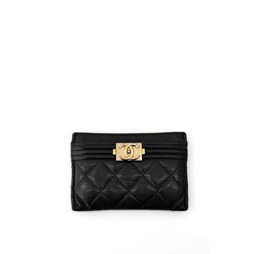 CHANEL Boy Classic Caviar Kartenhalter Geldbörse Goldschwarz A84431 B03513 94305 141875087