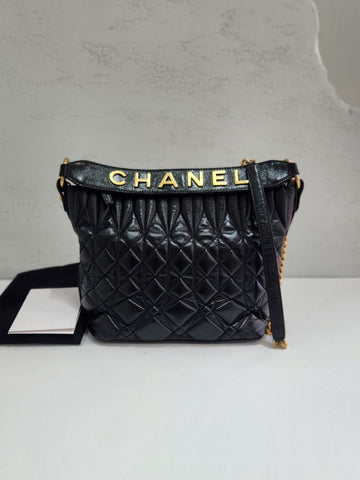 CHANEL Gabrielle Hobo Black Shoulder Bag 28 Series AS0845 153465365