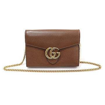 GUCCI Braunes strukturiertes Leder GG Marmont Mini-Chain Wallet Crossbody 401232 153466618