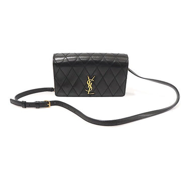 SAINT LAURENT ブラックラムスキンゴールドトーンアンジーダイヤモンドキルティングチェーンショルダーバッグ568906 153468414