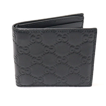 GUCCI ブラック GG シマ レザー シグネチャー 二つ折り財布 153468492