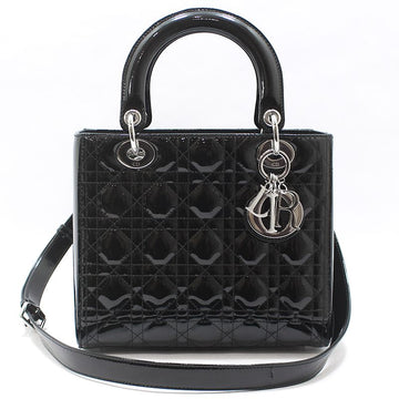DIOR ブラック ペイタン ストレッチ カナージュ ミディアム シルバーショルダーバッグ 153471975