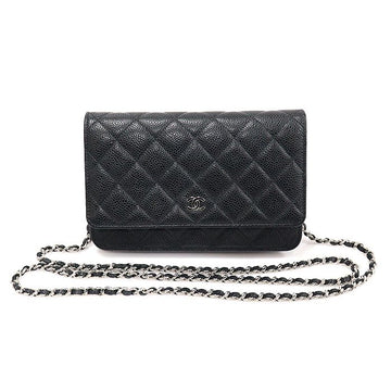 CHANEL ブラックキャビアシルバーCCロゴWOCクラシックチェーン財布クロスボディ(30番台) 250 153494257
