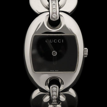 GUCCI 26MM スティール クォーツ 8P ダイヤ マリーナ チェーン バングル ブレスレット レディース 時計 153496048