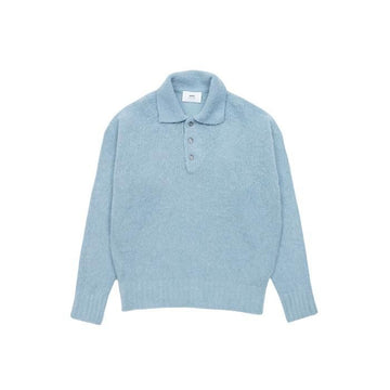 AMI Haarige leichte Polo-Strickjacke Himmelblau HPL326-KN0021-468 64385947