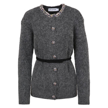Self-Portrait Crystal Trim Belt Cardigan 153505850