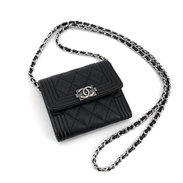 CHANEL Caviar Vintage Logo Boy Wallet 153566443