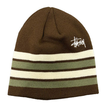 STUSSY ベーシックストライプスカルキャップビーニー帽子ブラウン (1321236 1001) 153571642