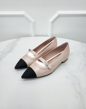 CHANEL Stiletto Two-Tone Pearl Flat Shoes 37 G45763 New 153576904