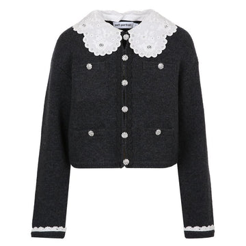 Self-Portrait Race Collar Charcoal Cardigan 153577260