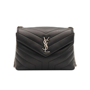 SAINT LAURENT Schwarze Matelassé Silberkette Monogram Lulu Small Schultertasche / 487218 153577602