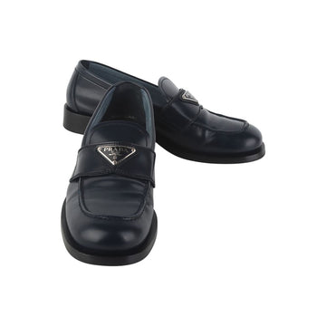 PRADA 三角ロゴ ブラッシュド モカシン ローファー 39サイズ ネイビー 36780-3 153578158