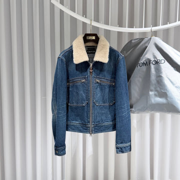 TOM FORD (A+/50) / デニムシアリングブルーデニムブルゾンボンバージャケット 153584026