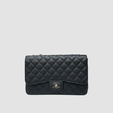 CHANEL Classic Caviar Large Black Silver One Flap 13 Series 153600254