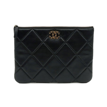 CHANEL Schwarze Lammleder Clutch 19 Medium mit CC-Logo in Gold (Chip integriert) / AP0951 153614307