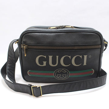 Gucci Black Leather Logo Print Messenger Crossbody Bag 523589 153617313