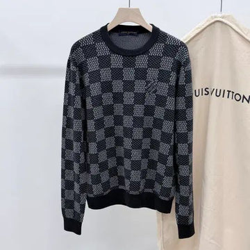 LOUIS VUITTON [S+ランク/XL] ダミエ ウール クルーネック ニット ブラック 153628328