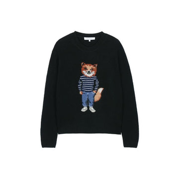MAISON KITSUNE ウィメンズ ドレスト フォックス インタージア ウール ジャンパー ニット ブラック PW00812KH0002-P199 148531374
