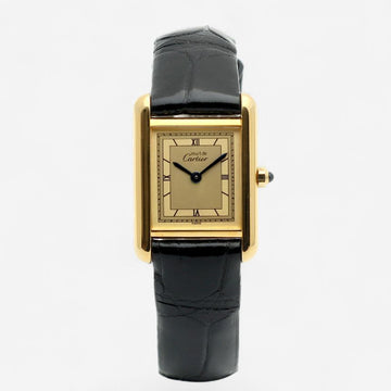 CARTIER Must Tank Mini Roman Small 366001 Art Deco Zweifarbig Gelb Zifferblatt Damen Vergoldete Uhr Vintage 1980er 153689704