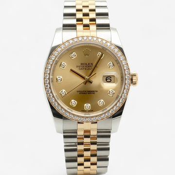 Rolex 116243 Original Ten-Point Diamond Bezel Datejust 36 Men's Combi Watch 2017 Warranty Box 153689721
