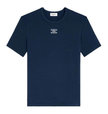 CELINE 26SS Triumph T-Shirt aus geripptem Baumwolljersey Navy Off-White RX0IX1407 07OW 153689858