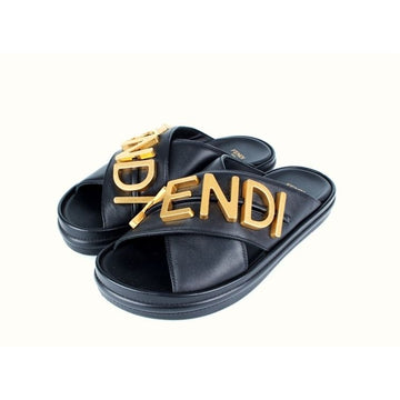 FENDI ゴールドロゴスリッパサンダル 37 153695246