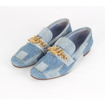 Louis Vuitton Initial Gold-tone Denim Loafers 37 153695521