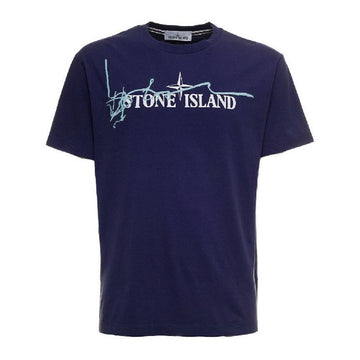 STONE ISLAND コットン ロゴプリント 半袖 Tシャツ ブルー 76152NS80 V0027 153696503