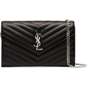 Saint Laurent Monogram Chain Shoulder Bag Silver Black 377828 BOW02 1000 150397008